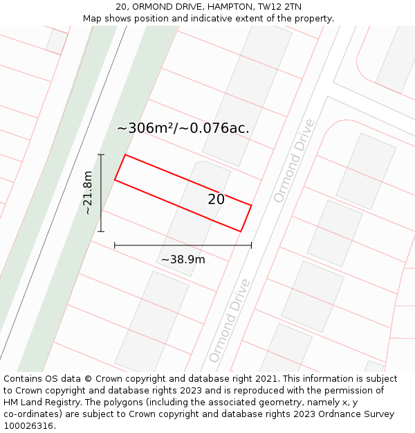 20, ORMOND DRIVE, HAMPTON, TW12 2TN: Plot and title map
