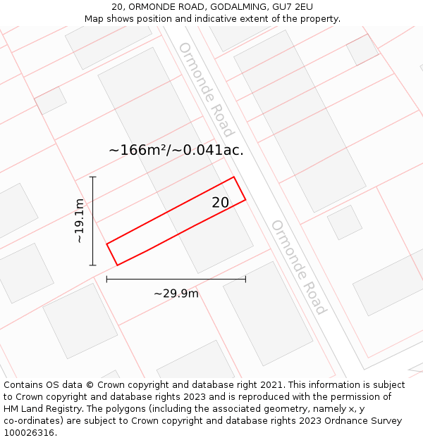 20, ORMONDE ROAD, GODALMING, GU7 2EU: Plot and title map