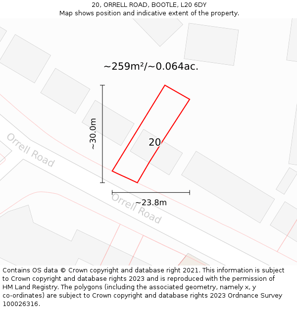 20, ORRELL ROAD, BOOTLE, L20 6DY: Plot and title map