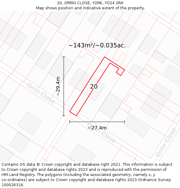 20, ORRIN CLOSE, YORK, YO24 2RA: Plot and title map