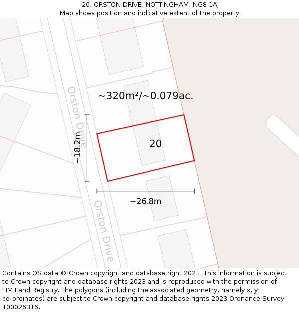 20, ORSTON DRIVE, NOTTINGHAM, NG8 1AJ: Plot and title map