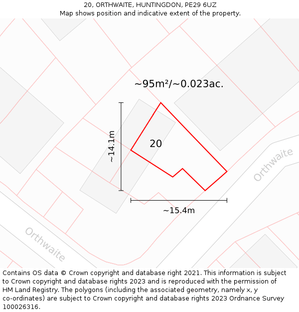 20, ORTHWAITE, HUNTINGDON, PE29 6UZ: Plot and title map