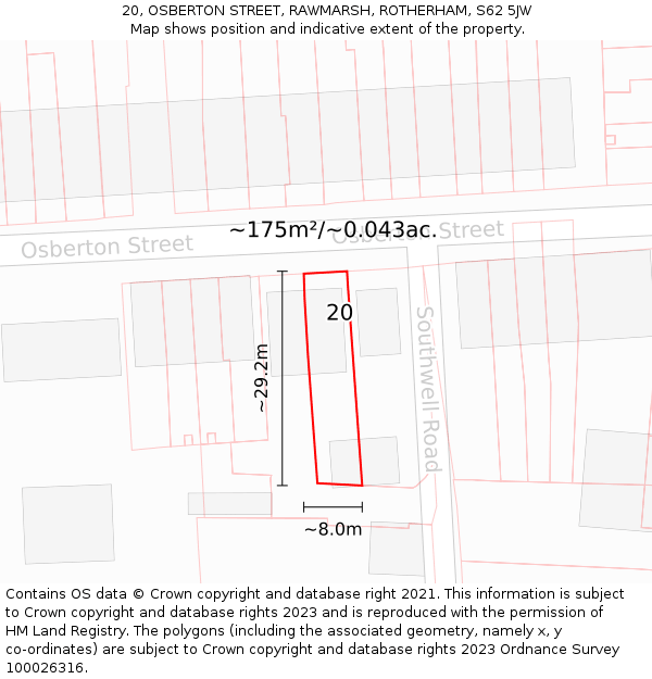 20, OSBERTON STREET, RAWMARSH, ROTHERHAM, S62 5JW: Plot and title map