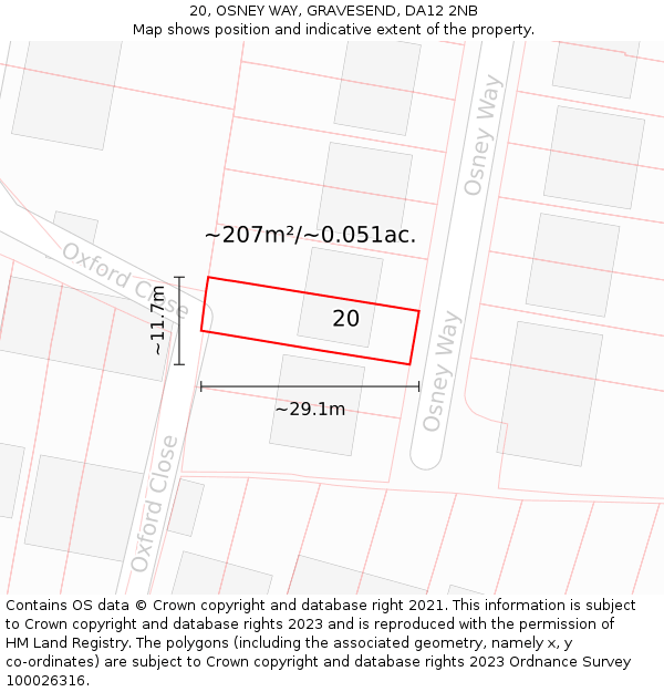 20, OSNEY WAY, GRAVESEND, DA12 2NB: Plot and title map