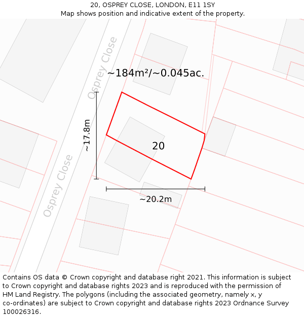 20, OSPREY CLOSE, LONDON, E11 1SY: Plot and title map