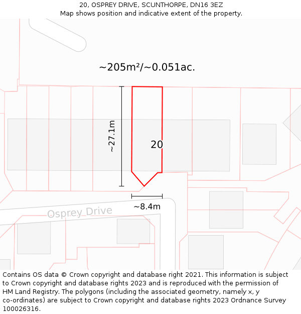 20, OSPREY DRIVE, SCUNTHORPE, DN16 3EZ: Plot and title map