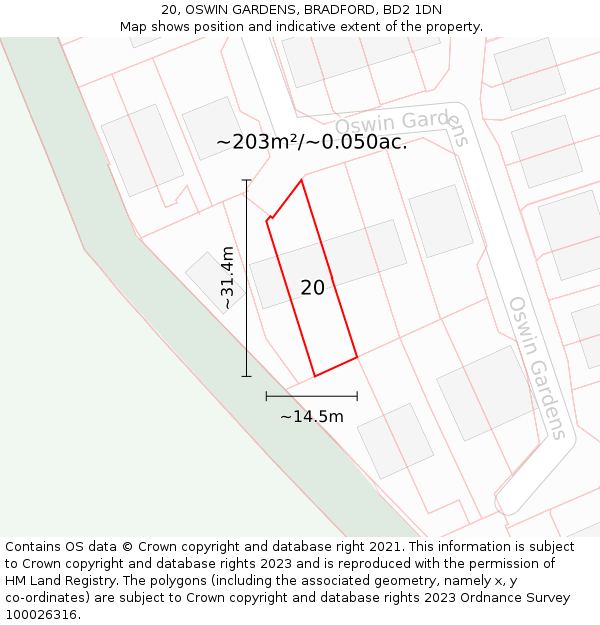 20, OSWIN GARDENS, BRADFORD, BD2 1DN: Plot and title map