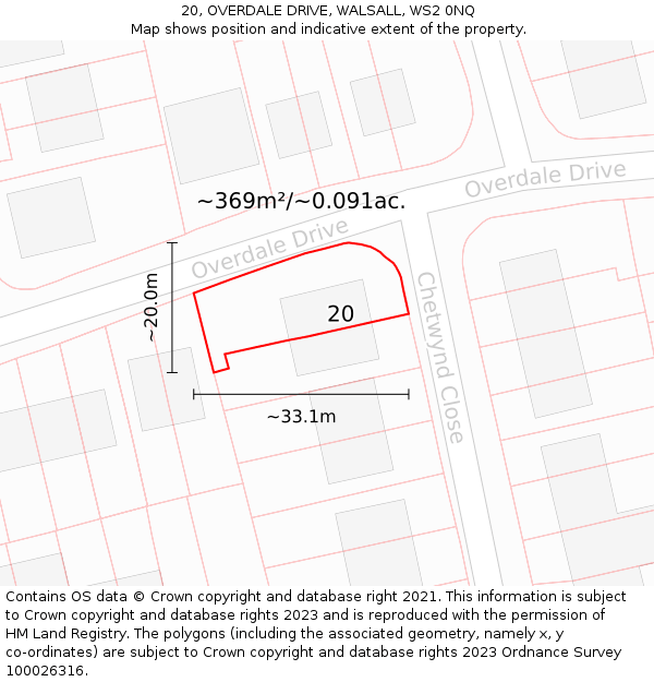 20, OVERDALE DRIVE, WALSALL, WS2 0NQ: Plot and title map