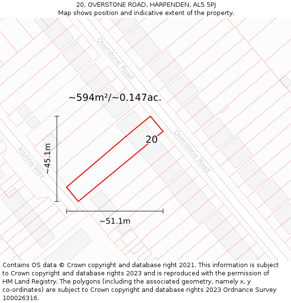 20, OVERSTONE ROAD, HARPENDEN, AL5 5PJ: Plot and title map