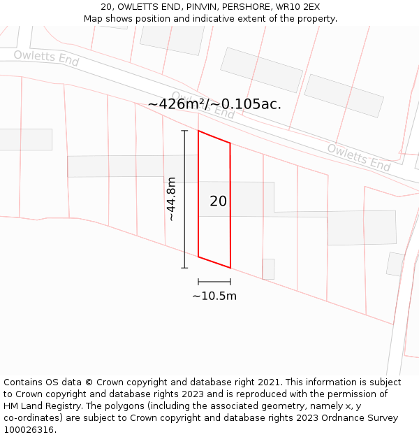 20, OWLETTS END, PINVIN, PERSHORE, WR10 2EX: Plot and title map