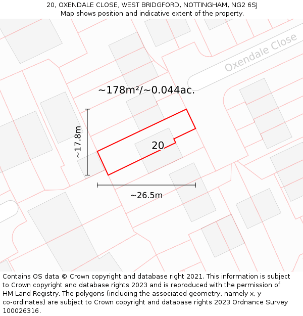 20, OXENDALE CLOSE, WEST BRIDGFORD, NOTTINGHAM, NG2 6SJ: Plot and title map