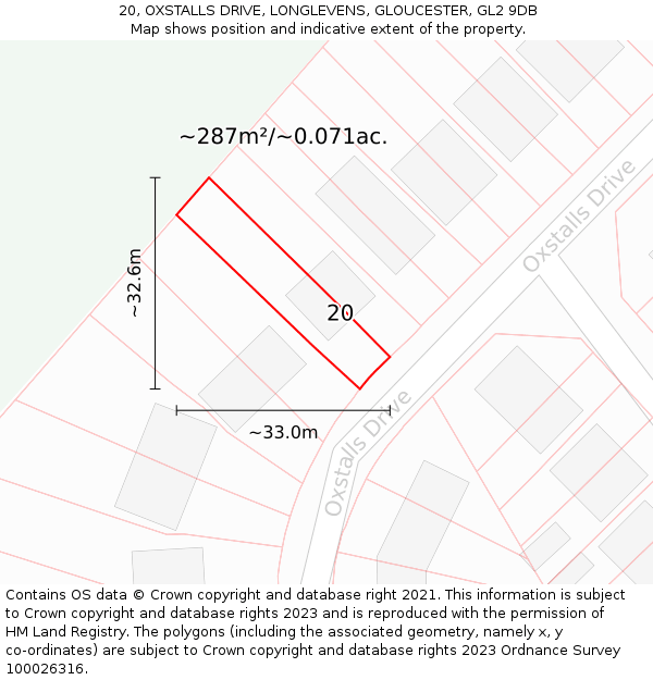 20, OXSTALLS DRIVE, LONGLEVENS, GLOUCESTER, GL2 9DB: Plot and title map