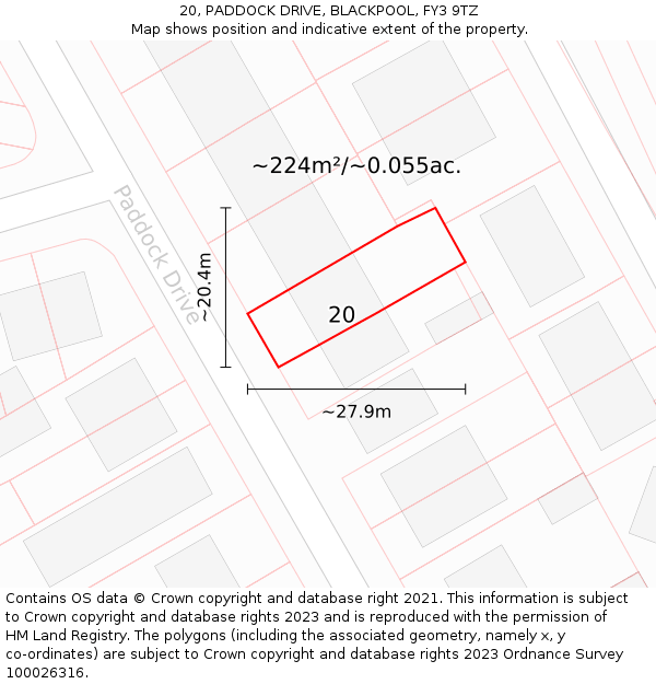 20, PADDOCK DRIVE, BLACKPOOL, FY3 9TZ: Plot and title map