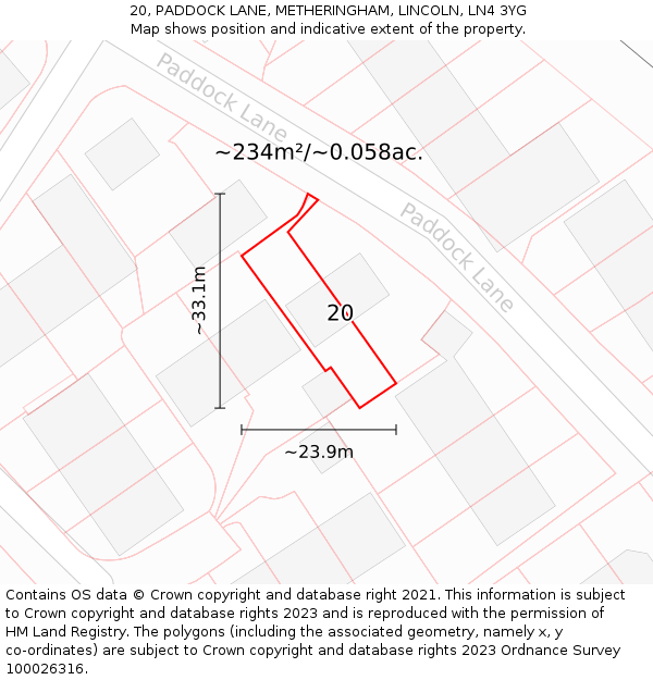 20, PADDOCK LANE, METHERINGHAM, LINCOLN, LN4 3YG: Plot and title map