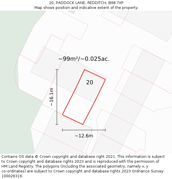 20, PADDOCK LANE, REDDITCH, B98 7XP: Plot and title map