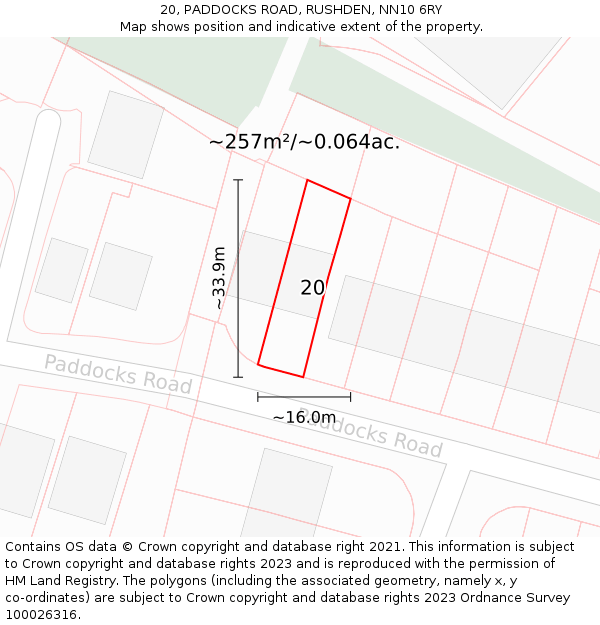 20, PADDOCKS ROAD, RUSHDEN, NN10 6RY: Plot and title map