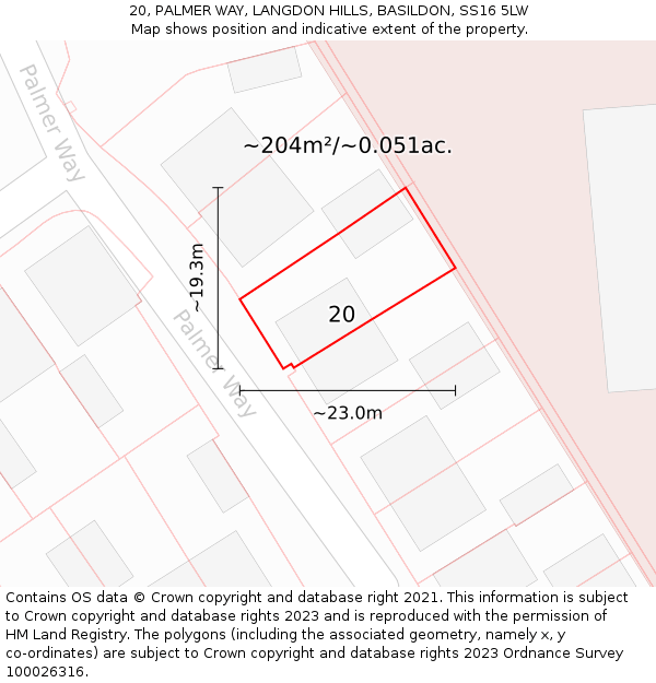 20, PALMER WAY, LANGDON HILLS, BASILDON, SS16 5LW: Plot and title map