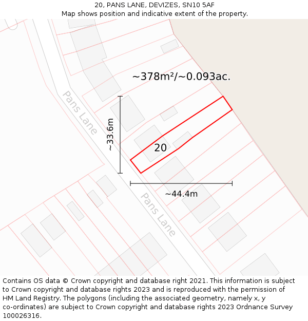 20, PANS LANE, DEVIZES, SN10 5AF: Plot and title map