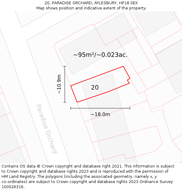 20, PARADISE ORCHARD, AYLESBURY, HP18 0EX: Plot and title map