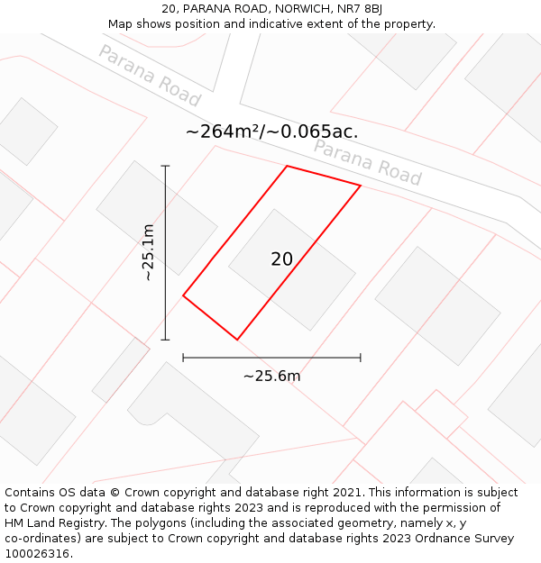 20, PARANA ROAD, NORWICH, NR7 8BJ: Plot and title map
