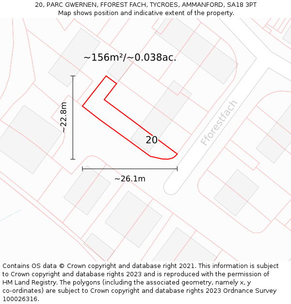 20, PARC GWERNEN, FFOREST FACH, TYCROES, AMMANFORD, SA18 3PT: Plot and title map