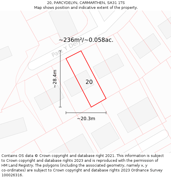 20, PARCYDELYN, CARMARTHEN, SA31 1TS: Plot and title map