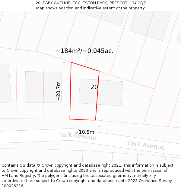 20, PARK AVENUE, ECCLESTON PARK, PRESCOT, L34 2QZ: Plot and title map