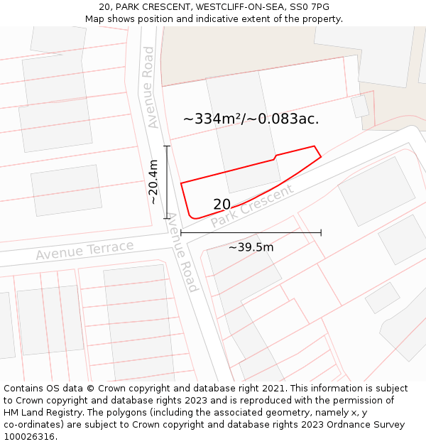 20, PARK CRESCENT, WESTCLIFF-ON-SEA, SS0 7PG: Plot and title map