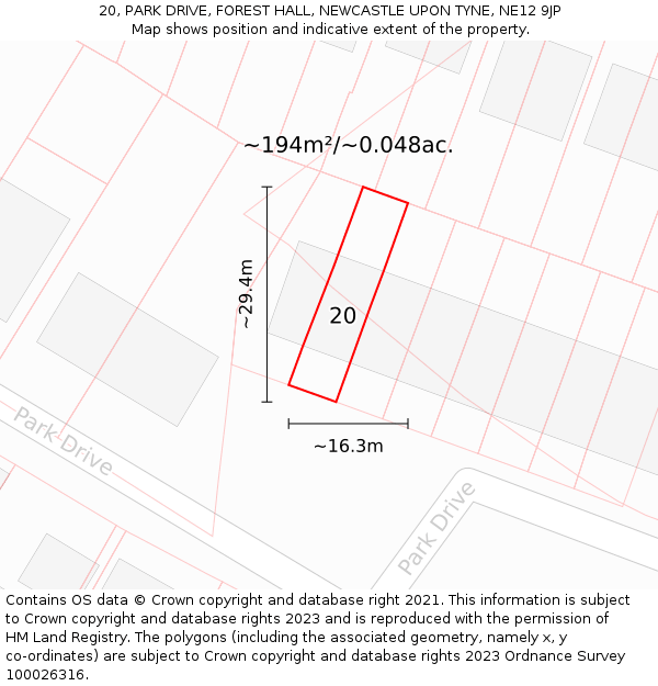 20, PARK DRIVE, FOREST HALL, NEWCASTLE UPON TYNE, NE12 9JP: Plot and title map