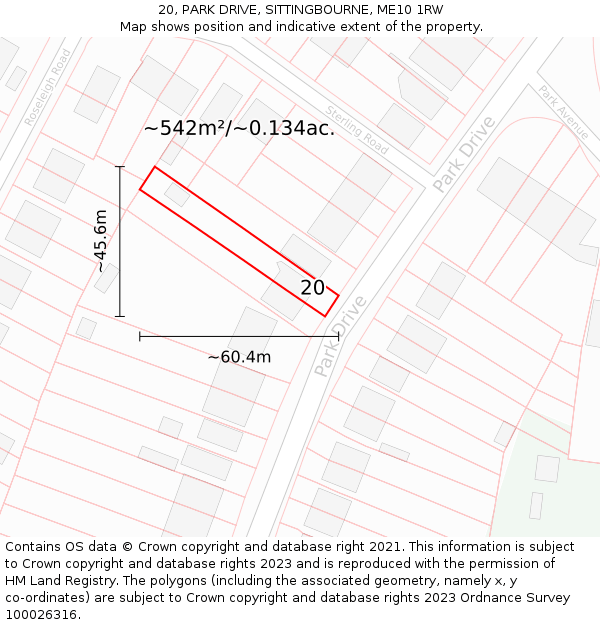 20, PARK DRIVE, SITTINGBOURNE, ME10 1RW: Plot and title map