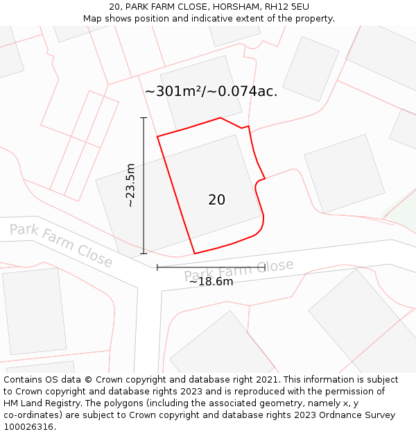20, PARK FARM CLOSE, HORSHAM, RH12 5EU: Plot and title map