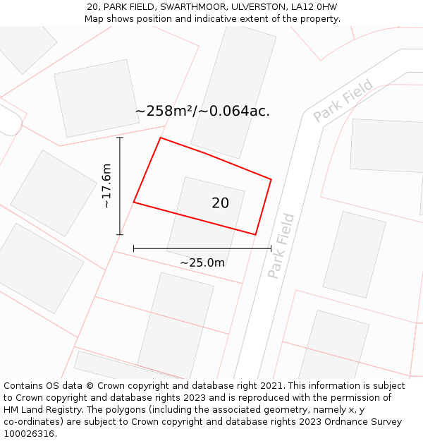 20, PARK FIELD, SWARTHMOOR, ULVERSTON, LA12 0HW: Plot and title map
