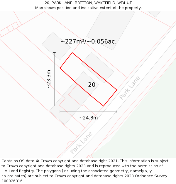 20, PARK LANE, BRETTON, WAKEFIELD, WF4 4JT: Plot and title map