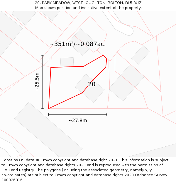 20, PARK MEADOW, WESTHOUGHTON, BOLTON, BL5 3UZ: Plot and title map