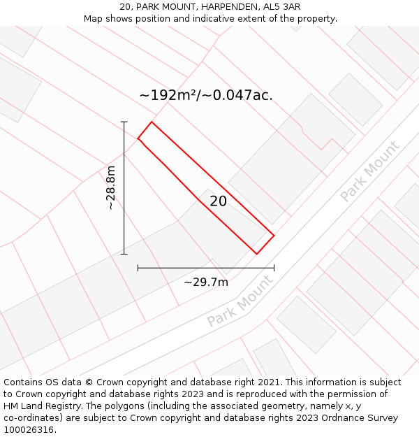 20, PARK MOUNT, HARPENDEN, AL5 3AR: Plot and title map