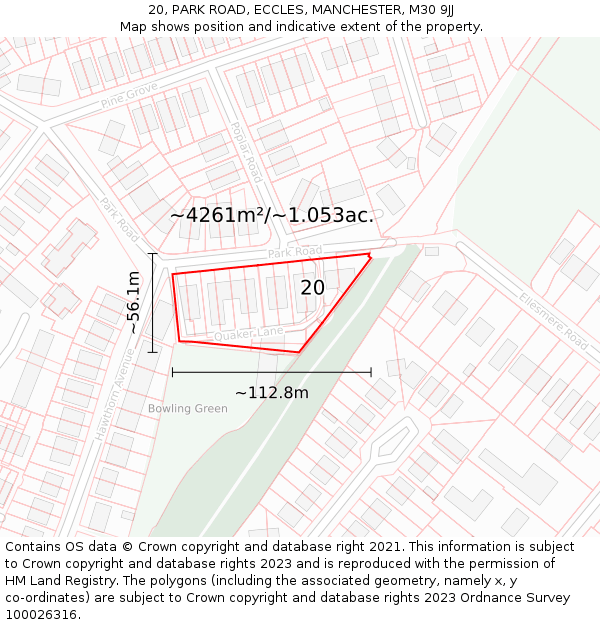 20, PARK ROAD, ECCLES, MANCHESTER, M30 9JJ: Plot and title map