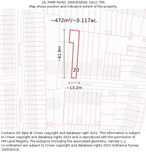 20, PARK ROAD, GRAVESEND, DA11 7PR: Plot and title map