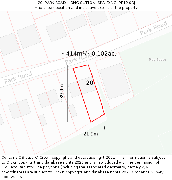 20, PARK ROAD, LONG SUTTON, SPALDING, PE12 9DJ: Plot and title map