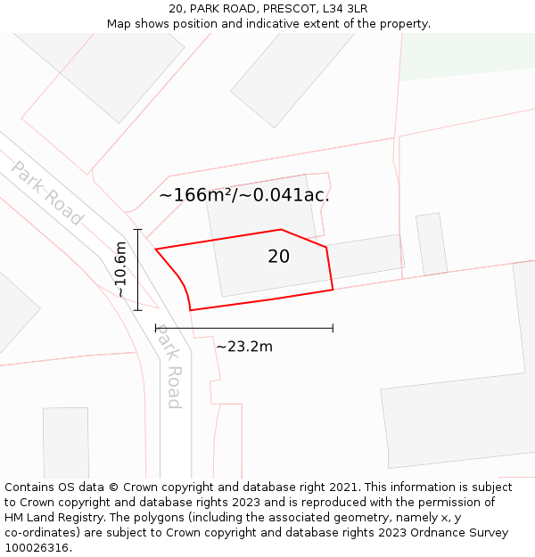 20, PARK ROAD, PRESCOT, L34 3LR: Plot and title map