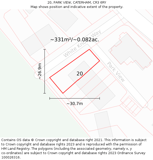20, PARK VIEW, CATERHAM, CR3 6RY: Plot and title map