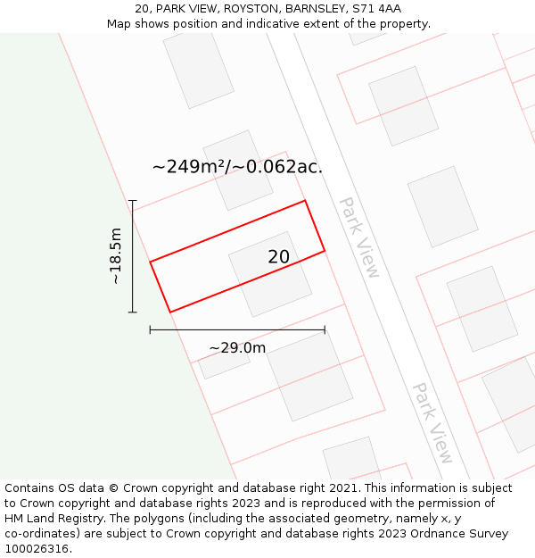 20, PARK VIEW, ROYSTON, BARNSLEY, S71 4AA: Plot and title map