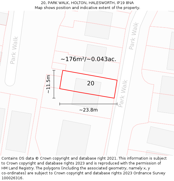 20, PARK WALK, HOLTON, HALESWORTH, IP19 8NA: Plot and title map
