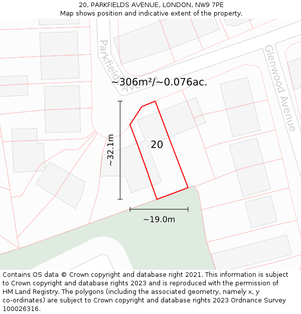 20, PARKFIELDS AVENUE, LONDON, NW9 7PE: Plot and title map