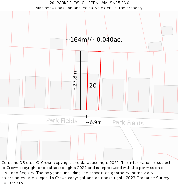 20, PARKFIELDS, CHIPPENHAM, SN15 1NX: Plot and title map