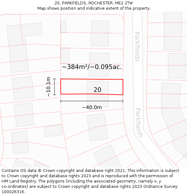 20, PARKFIELDS, ROCHESTER, ME2 2TW: Plot and title map