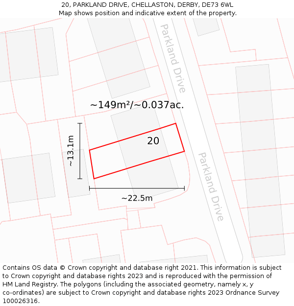20, PARKLAND DRIVE, CHELLASTON, DERBY, DE73 6WL: Plot and title map