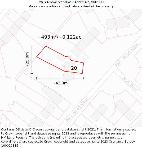 20, PARKWOOD VIEW, BANSTEAD, SM7 1JH: Plot and title map