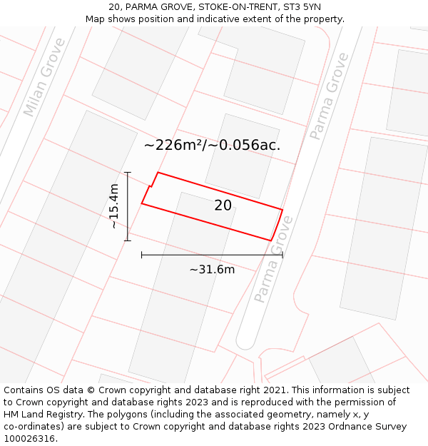 20, PARMA GROVE, STOKE-ON-TRENT, ST3 5YN: Plot and title map