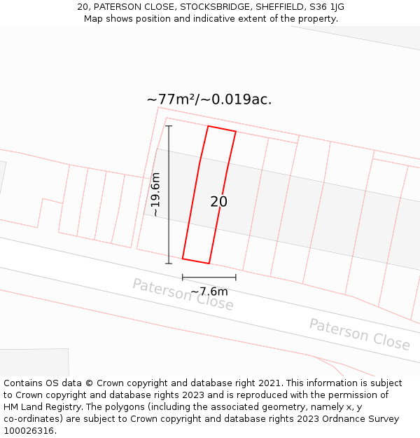 20, PATERSON CLOSE, STOCKSBRIDGE, SHEFFIELD, S36 1JG: Plot and title map