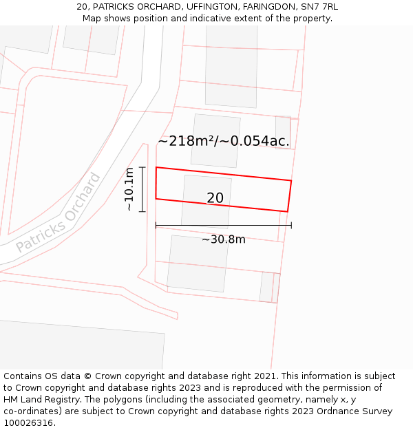 20, PATRICKS ORCHARD, UFFINGTON, FARINGDON, SN7 7RL: Plot and title map